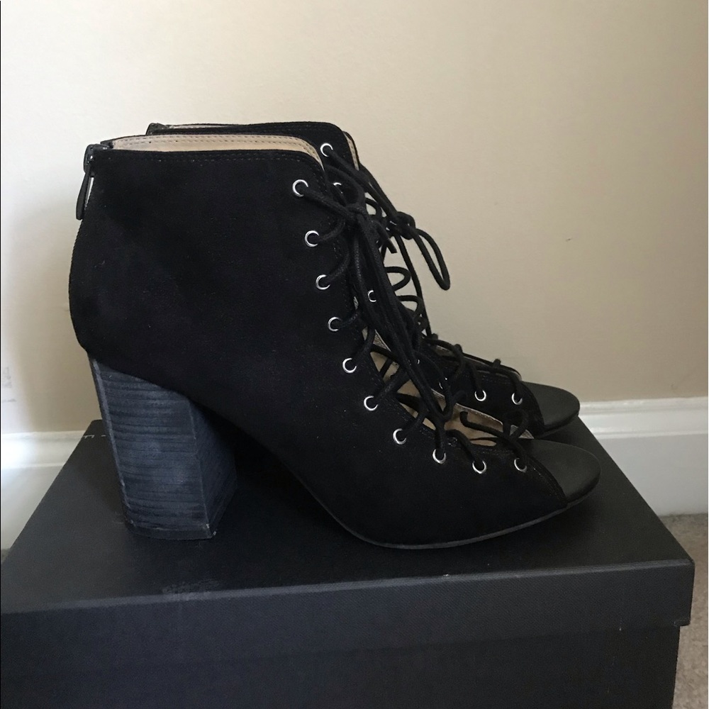 Black lace up peep toe bootie